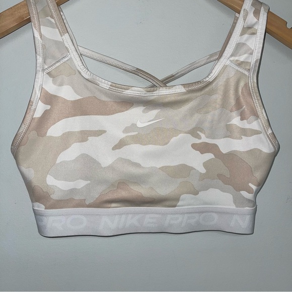 Nike Pro Sports Bra Women's Size Small White Tan Camo Print Scoop Neck Mesh Back - Picture 4 of 11